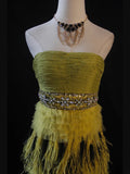 Vintage A Line Strapless Olive Green Tulle With Beads Feathers Short 16th Birthday Dress Homecoming Dresses Cocktail Gown HZ0311