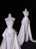 Simple Long Wedding Dresses Mermaid White Mermaid Satin Pleats Wedding Dress Silky Satin Style For Brides Fitted Bridal Gowns HZ0311