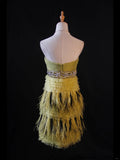 Vintage A Line Strapless Olive Green Tulle With Beads Feathers Short 16th Birthday Dress Homecoming Dresses Cocktail Gown HZ0311