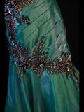 Retro 1950s Mermaid One Shoulder Dark Green Satin With Beads Long Prom Dresses Inspo 22th Birthday Outfit Formal Dress HZ0311