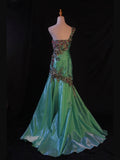 Retro 1950s Mermaid One Shoulder Dark Green Satin With Beads Long Prom Dresses Inspo 22th Birthday Outfit Formal Dress HZ0311
