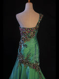 Retro 1950s Mermaid One Shoulder Dark Green Satin With Beads Long Prom Dresses Inspo 22th Birthday Outfit Formal Dress HZ0311