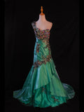 Retro 1950s Mermaid One Shoulder Dark Green Satin With Beads Long Prom Dresses Inspo 22th Birthday Outfit Formal Dress HZ0311