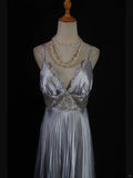 Vintage A Line Spaghetti Straps Silver Gray 1950s With Beaded Bodice Tea Length Prom Max Dresses Inspo Birthday Outfit Formal Dress For Women HZ0311
