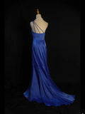 Retro 1950s Mermaid One Shoulder Royal Blue Satin With Flowers Slit Long Prom Dresses Inspo 22th Birthday Outfit Formal Dress HZ0311