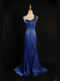 Retro 1950s Mermaid One Shoulder Royal Blue Satin With Flowers Slit Long Prom Dresses Inspo 22th Birthday Outfit Formal Dress HZ0311