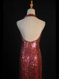 Vintage A Line Halter Burgundy Sequins 1950s With Slit Beaded Bodice Long Prom Dresses Inspo Birthday Outfit Formal Dress For Woman HZ0311