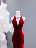 Modest Prom Dresses Aesthetic Mermaid Scoop Neck Burgundy Velvet Inspiration Impress Long Party Formal Gown For Teenagers High Schools HZ0311