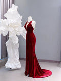 Modest Prom Dresses Aesthetic Mermaid Scoop Neck Burgundy Velvet Inspiration Impress Long Party Formal Gown For Teenagers High Schools HZ0311