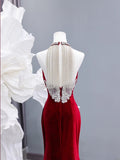 Modest Prom Dresses Aesthetic Mermaid Scoop Neck Burgundy Velvet Inspiration Impress Long Party Formal Gown For Teenagers High Schools HZ0311
