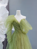 Modest Prom Dresses Aesthetic A Line One Shoulder Sage Green Tulle Inspiration Impress Long Party Formal Gown For Teenagers High Schools HZ0311