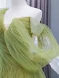 Modest Prom Dresses Aesthetic A Line One Shoulder Sage Green Tulle Inspiration Impress Long Party Formal Gown For Teenagers High Schools HZ0311