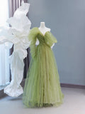 Modest Prom Dresses Aesthetic A Line One Shoulder Sage Green Tulle Inspiration Impress Long Party Formal Gown For Teenagers High Schools HZ0311