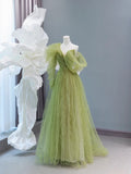 Modest Prom Dresses Aesthetic A Line One Shoulder Sage Green Tulle Inspiration Impress Long Party Formal Gown For Teenagers High Schools HZ0311