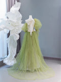 Modest Prom Dresses Aesthetic A Line One Shoulder Sage Green Tulle Inspiration Impress Long Party Formal Gown For Teenagers High Schools HZ0311