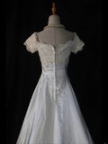 Retro 1950s Wedding Dresses for Bride Ball Gown V Neck With Short Beads Sleeves Lace Petite/Plus Size Bridal Gowns for Summer Wedding HZ0311