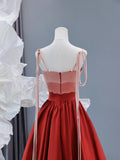 Modest Prom Dresses Aesthetic A Line Spaghetti Straps Burgundy Inspiration Impress Satin Long Party Formal Gown For Teenagers High Schools HZ0311
