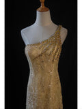 Retro 1950s Mermaid One Shoulder Yellow Chiffon With Gold Beads Lace Long Prom Dresses Inspo 22th Birthday Outfit Formal Dress HZ0311