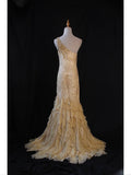 Retro 1950s Mermaid One Shoulder Yellow Chiffon With Gold Beads Lace Long Prom Dresses Inspo 22th Birthday Outfit Formal Dress HZ0311