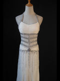 Vintage Mermaid Halter White Chiffon 80s With Silver Beaded Bodice Long Prom Dresses Inspo Birthday Outfit Formal Dress For Women HZ0311