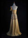 Retro 1950s A Line One Shoulder Yellow Chiffon With Silver Beads Long Prom Dresses Inspo 22th Birthday Outfit Formal Dress HZ0311