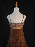 Vintage A line Spaghetti Straps Brown Tulle With Lace 18th Birthday Dress Homecoming Dresses Cocktail Gown HZ0311