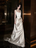 Simple Long Wedding Dresses White Mermaid Satin Pleats Wedding Dress Silky Satin Style For Brides Fitted Bridal Gowns HZ0311