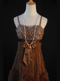 Vintage A line Spaghetti Straps Brown Tulle With Lace 18th Birthday Dress Homecoming Dresses Cocktail Gown HZ0311