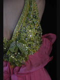 Vintage A Line V Neck Green Tops Chiffon Pink 80s With Beaded Bodice Long Prom Dresses Inspo Birthday Outfit Formal Dress For Women HZ0311