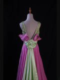 Vintage A Line V Neck Green Tops Chiffon Pink 80s With Beaded Bodice Long Prom Dresses Inspo Birthday Outfit Formal Dress For Women HZ0311