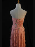 Retro 1950s A Line Strapless Pink Chiffon With Beads Long Prom Dresses Inspo 22th Birthday Outfit Formal Dress HZ0311