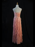 Retro 1950s A Line Strapless Pink Chiffon With Beads Long Prom Dresses Inspo 22th Birthday Outfit Formal Dress HZ0311