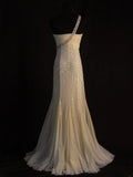 Retro 1950s Mermaid One Shoulder Yellow Chiffon With Silver Beads Long Prom Dresses Inspo 22th Birthday Outfit Formal Dress HZ0311