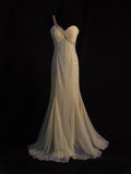 Retro 1950s Mermaid One Shoulder Yellow Chiffon With Silver Beads Long Prom Dresses Inspo 22th Birthday Outfit Formal Dress HZ0311