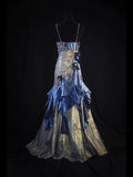 Vintage Mermaid Spaghetti Straps Royal Blue Satin Silver Satin 70s With Beads Long Prom Max Dresses Inspo 18th Birthday Outfit Formal Dress For Women HZ0311