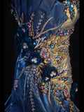 Vintage Mermaid Spaghetti Straps Royal Blue Satin Silver Satin 70s With Beads Long Prom Max Dresses Inspo 18th Birthday Outfit Formal Dress For Women HZ0311
