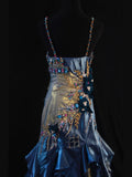 Vintage Mermaid Spaghetti Straps Royal Blue Satin Silver Satin 70s With Beads Long Prom Max Dresses Inspo 18th Birthday Outfit Formal Dress For Women HZ0311