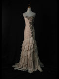 Vintage Mermaid Sweetheart Champagne Chiffon 1950s With Ruffled Layered Bodice Long Prom Dresses Inspo 18th Birthday Outfit Formal Gown HZ0311