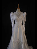 Retro 1950s Wedding Dresses for Bride A Line Scoop With Long Beads Sleeves Lace Petite/Plus Size Bridal Gowns for Summer Wedding HZ0311