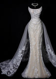 Romantic Long Wedding Dresses White Mermaid Strapless Lace Long Wedding Dress Style For Brides Fitted With Train Bridal Gowns HZ0311