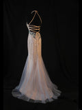 Vintage Mermaid Champagne Halter 70s With Beads Long Prom Max Dresses Inspo 18th Birthday Outfit Formal Dress For Women HZ0311
