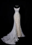 Romantic Long Wedding Dresses White Mermaid Strapless Lace Long Wedding Dress Style For Brides Fitted With Train Bridal Gowns HZ0311