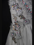 Vintage Mermaid Spaghetti Straps Silver Gray Tulle 70s With Beads Long Prom Max Dresses Inspo 18th Birthday Outfit Formal Dress For Women HZ0311