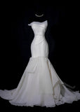 Modest Long Wedding Dresses Mermaid Strapless Chiffon Style for Bride With Pleated Bodice Train Bridal Dresses HZ0311
