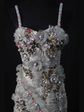 Vintage Mermaid Spaghetti Straps Silver Gray Tulle 70s With Beads Long Prom Max Dresses Inspo 18th Birthday Outfit Formal Dress For Women HZ0311