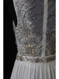 Vintage A Line Scoop Silver Gray Lace Tops Chiffon 80s With Beaded Bodice Long Prom Dresses Inspo Birthday Outfit Formal Dress For Women HZ0311