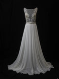 Vintage A Line Scoop Silver Gray Lace Tops Chiffon 80s With Beaded Bodice Long Prom Dresses Inspo Birthday Outfit Formal Dress For Women HZ0311