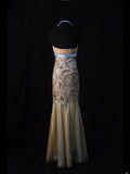 Vintage Mermaid Halter Gold Sequins 70s With Beads Prom Max Dresses Inspo 18th Birthday Outfit Formal Dress For Women HZ0311