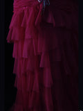 Vintage A Line Sweetheart Hot Pink Tulle 1950s With Ruffled Layered Bodice Long Prom Dresses Inspo 18th Birthday Outfit Formal Gown HZ0311