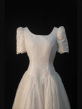 Retro 1950s Wedding Dresses for Bride Ball Gown Boat With Short Sleeves Tulle Petite/Plus Size Bridal Gowns for Summer Wedding HZ0311